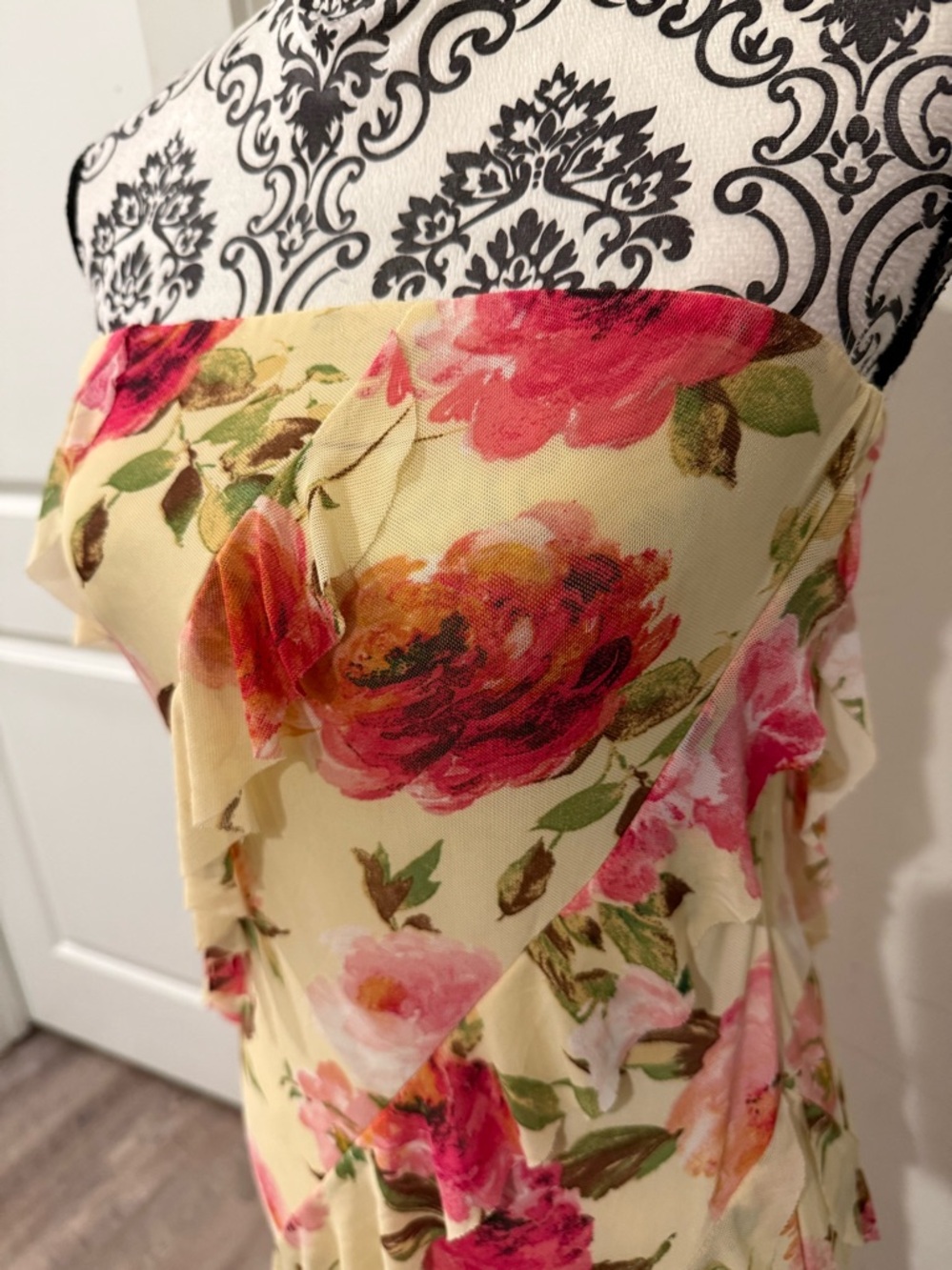 Sincerely Jules Floral Strapless Ruffle Maxi Dress in Yellow and Pink - Picture 2 of 7